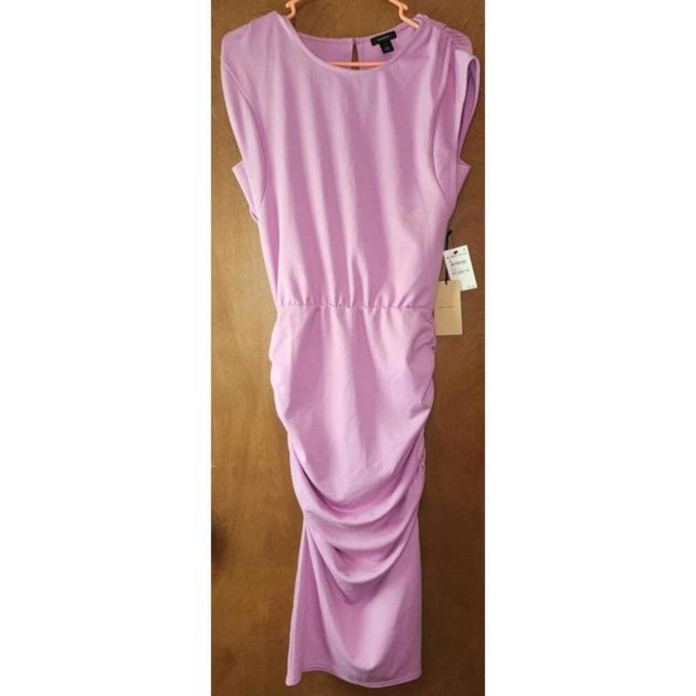 NWT Nordstrom Halogen Dress gatherd midi cap sleeve ruched LilyPurple XS Bodycon